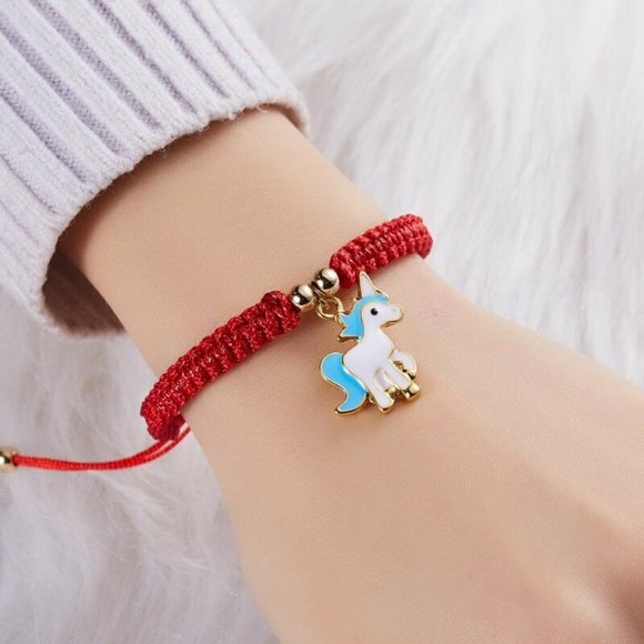 Blue Unicorn Gold Charm Red Rope Bracelet Party Gift - Picture 1 of 5